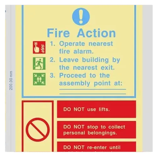 Fire Action Notice with Blank Assembly Point Line Sign
