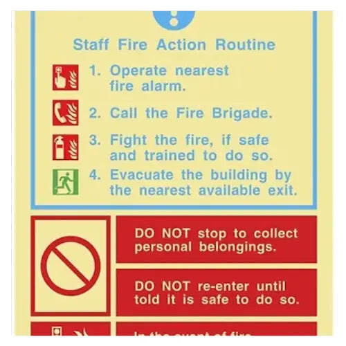 Staff Fire Action Routine Sign – Emergency Procedure Guide